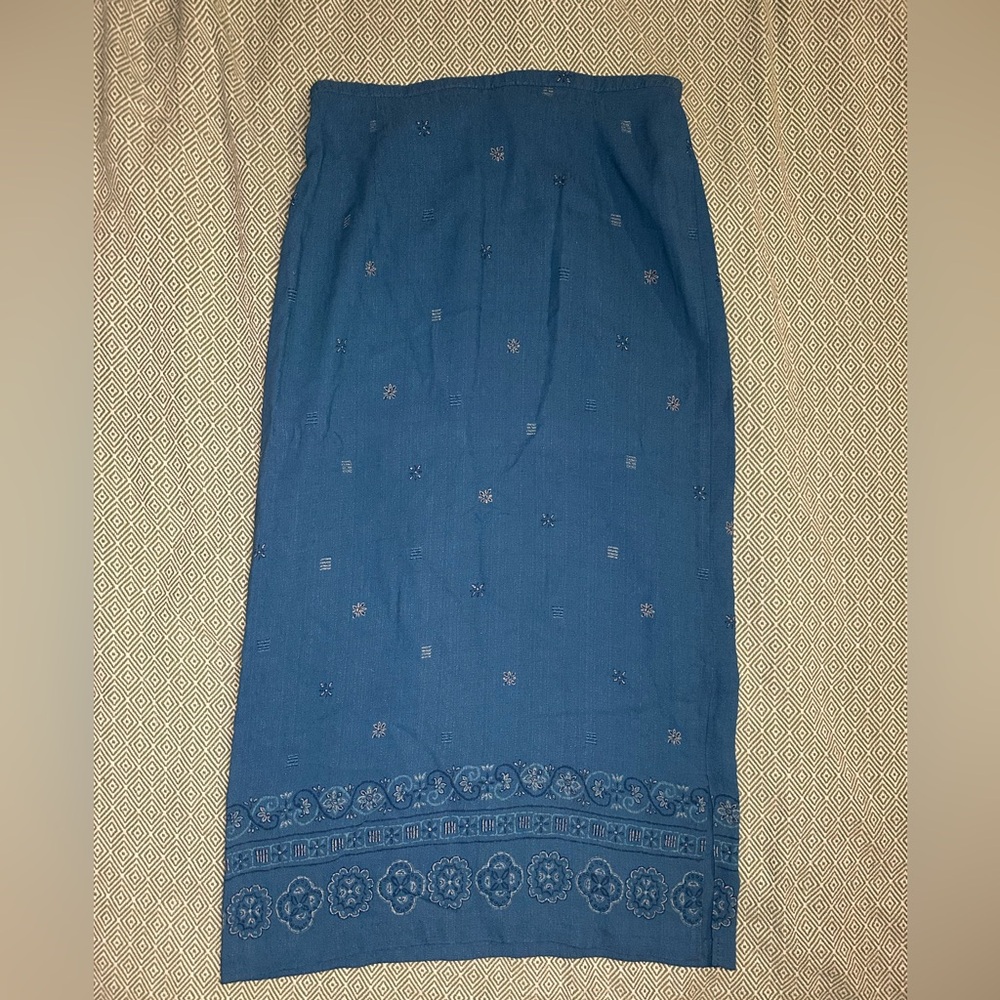 Vintage 1980s Alfred Dunner Blue Embellished Boho Maxi Pencil Skirt